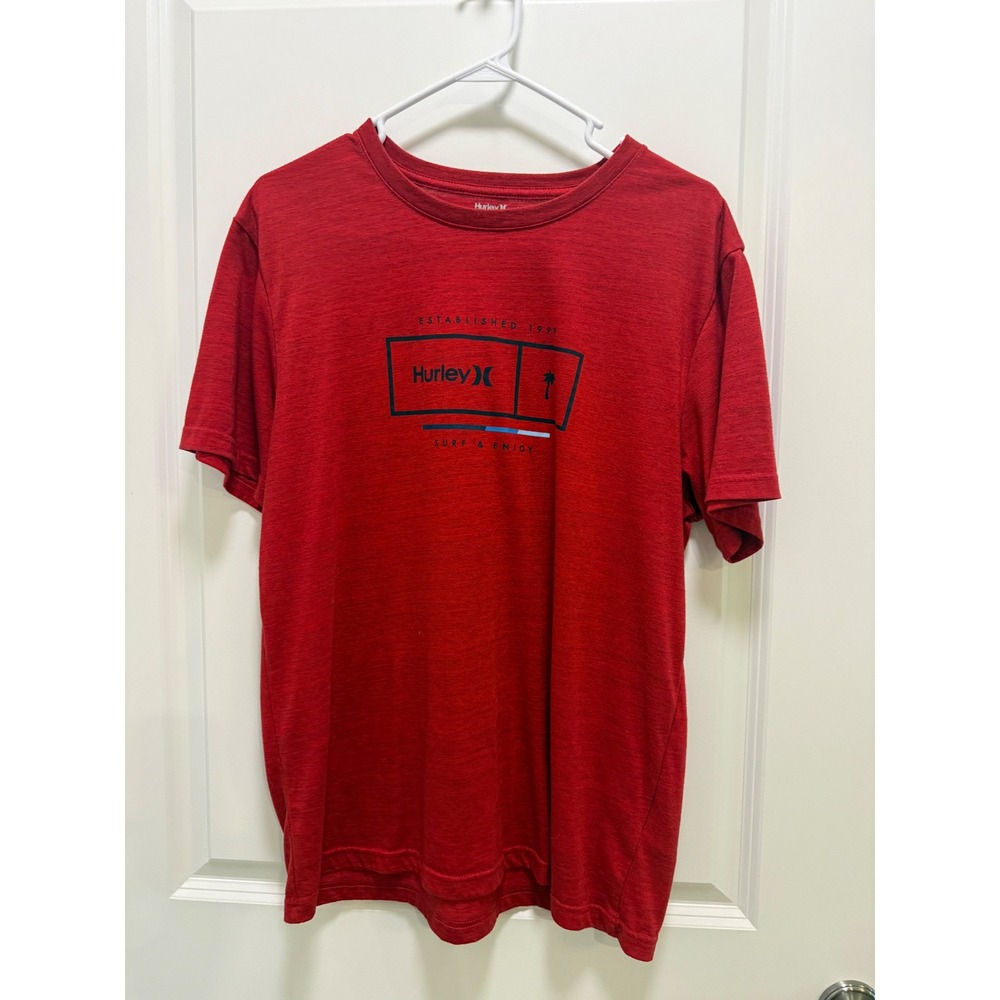 Hurley Mens Red Heathered Graphic Surf T-Shirt Size Medium Established 1999 Palm